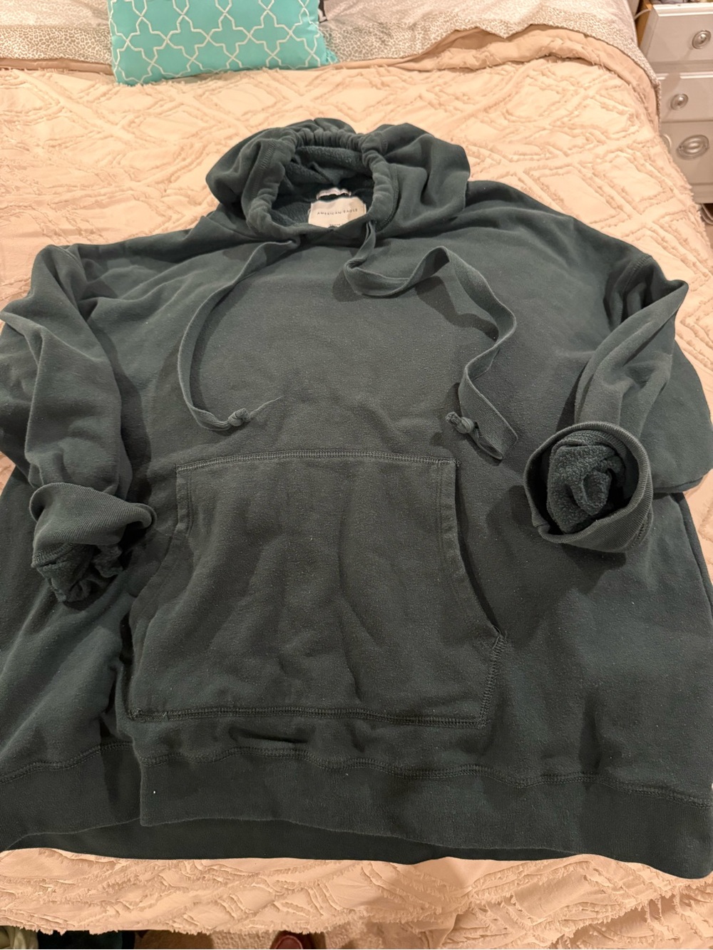 American Eagle Outfitters Dark Green Hooded Pullover Sweatshirt